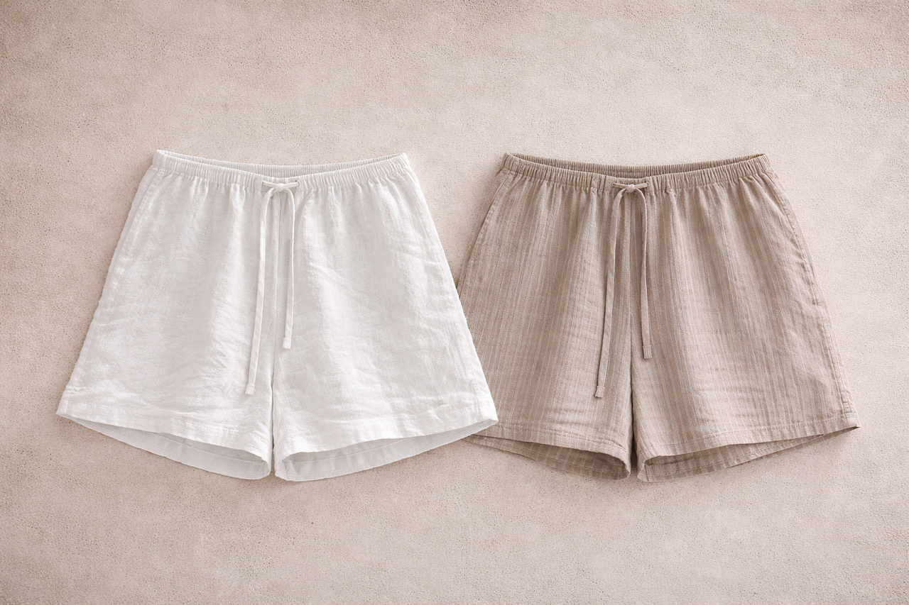 מכנסי פשתן קצרות פסים