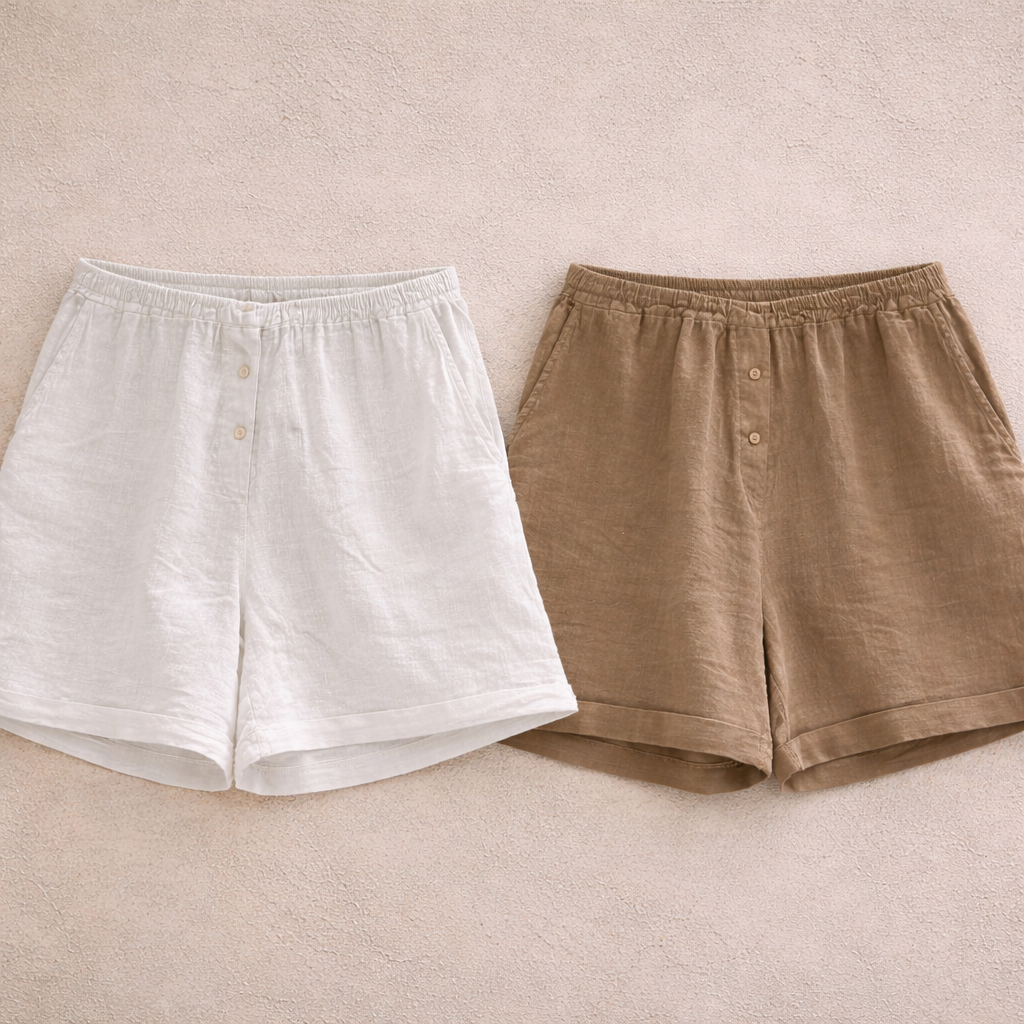 מכנסי פשתן קצרות כפתורים