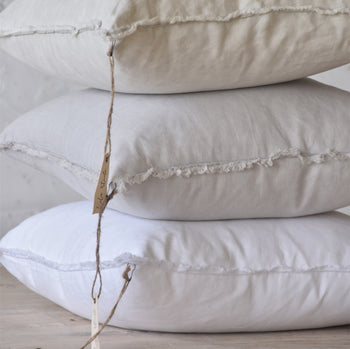 45x45 כרית פשתן  חלקה עם קצוות פרומים